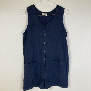 Conscious Clothing Size XS Navy Blue Linen Romper Snap Pockets Organic Boho USA